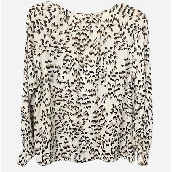 CABI LONG SLV PULL-OVER ROUND NECK BLOUSE, WOMENS, L, CREAM-YELLOW BLACK ABTRACT - Picture 6 of 11